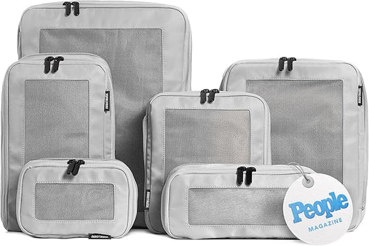 Aerotrunk Compression Packing Cubes for Travel - Luggage Organizer Bags - Double Zipper Packing Cubes for Suitcases (6-Pack, Light Grey) by Aerotrunk