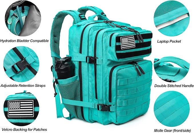 LHI Military Tactical Backpack for Men and Women 45L Army 3 Days Assault Pack Bag Large Rucksack with Molle System - Lake Blue - Image 5
