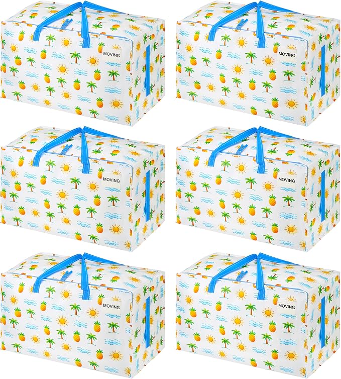 VENO 6 Pack Extra Large Heavy Duty Moving Bags with Wide Opening & Reinforced Handles, Reusable Storage Tote Bags with Strong Zippers for Clothes, College Dorm Essentials & Moving Supplies by Veno