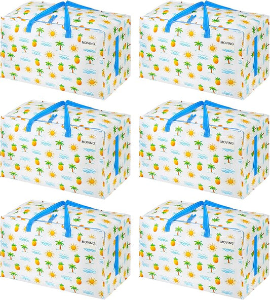 VENO 6 Pack Extra Large Heavy Duty Moving Bags with Wide Opening & Reinforced Handles, Reusable Storage Tote Bags with Strong Zippers for Clothes, College Dorm Essentials & Moving Supplies by Veno
