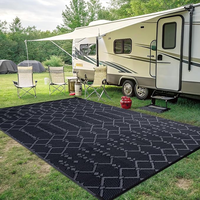 Smiry Outdoor Rug 8x10 ft, Waterproof Reversible Plastic Straw Rugs, Boho Outdoor Area Rug, Outside Floor Mat for Patio, Backyard, Deck, Picnic, Beach, Camping, Dark Grey - Image 7