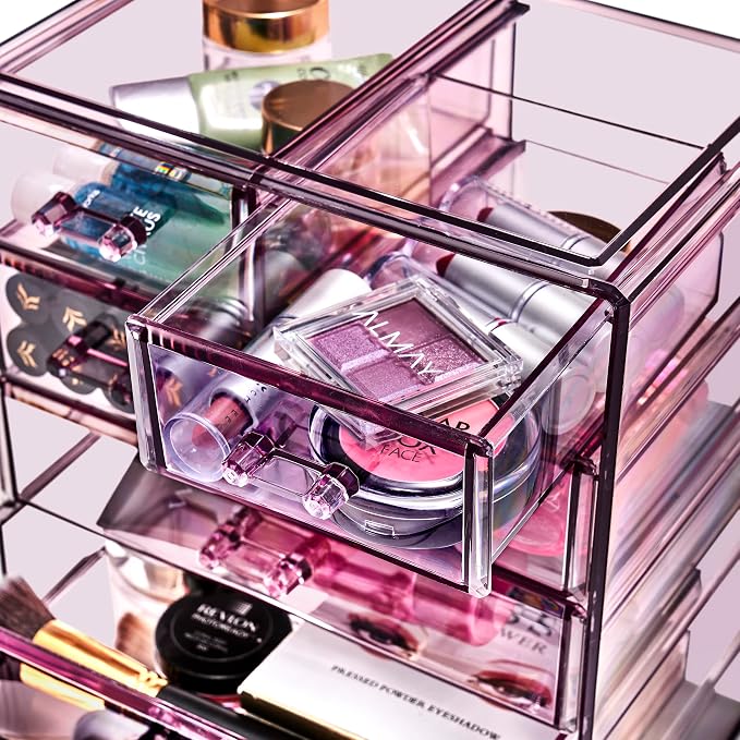 Sorbus Acrylic Makeup Organizer Set, 7-Drawer Vanity & Countertop Cosmetic Storage with Small & Wide Drawers, Purple Makeup Storage for Brushes, Lipsticks, Jewelry – Holiday Gift for Women & Teens - Image 6