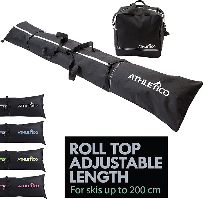 Athletico Ski Bag and Ski Boot Bag Combo - Ski Bags for Air Travel - Unpadded Snow Ski Bags Fit Skis Up to 200cm - For Men, Women, Adults, and Children by Athletico