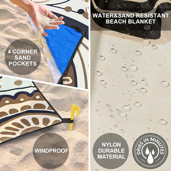WIWIGO Beach Blanket Waterproof Sandproof Beach Mat 79" X 83"/10'x9'for 2-8 Adults Quick Drying Outdoor Picnic Mat Beach Accessories for Travel, Camping, Hiking - Image 3
