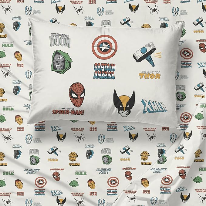 Jay Franco Kids Sheet Set with Fitted, Flat Sheets & Pillow Cover - Ultra-Soft Bedding with Pillowcase for Room Decor, White - Marvel Comics, 3 Piece Twin - Image 7
