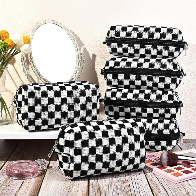SOIDRAM Checkered Makeup Bag Preppy Cosmetic Bag Bulk Black Makeup Pouch Personalize Travel Toiletry Bag Organizer Cute DIY Makeup Brushes Storage Bag for Women - Image 4