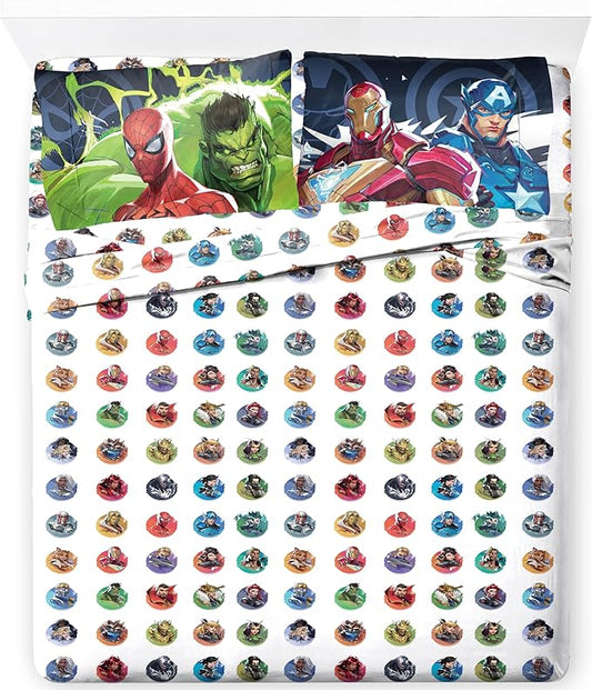Jay Franco Kids Sheet Set with Fitted, Flat Sheets & Pillow Cover - Ultra-Soft Bedding with Pillowcase for Room Decor, Multi - Marvel Rivals, 4 Piece Full by JayFranco