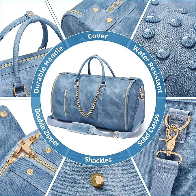 Garment Duffle Bag for Travel, Convertible 20.5×10×12.5 Inch Carry On Garment Bag for Women, Foldable Travel Bags with Shoe Compartment & Toiletry Pocket for Business Trip, Vacation, Blue - Image 5