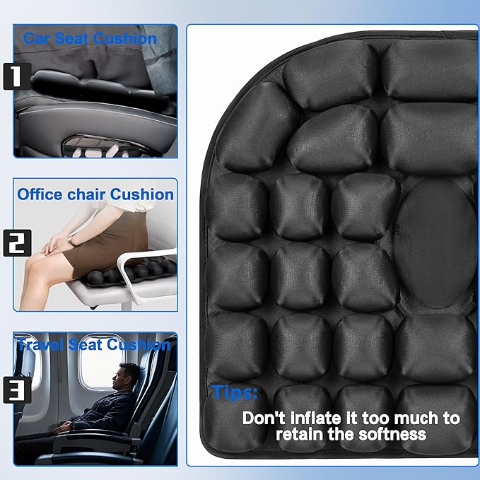 Upgrade Travel Seat Cushion for Airplane,Portable&Adjustable Air Seat Cushion,Coccyx Tailbone Pain Relief Chair Pad,Inflatable Cushion for Wheelchair, Travel,Driving,Office Work - Image 2