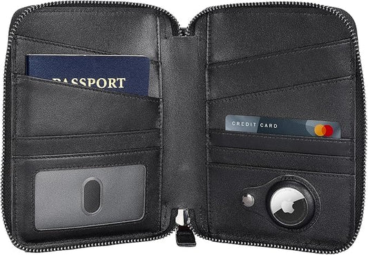 Polare Napa Leather Family Passport Wallet for 4 Passports, RFID Blocking Bifold Passport Cover Travel Document Organizer Holder (Black with AirTag Slot) by polareoriginal