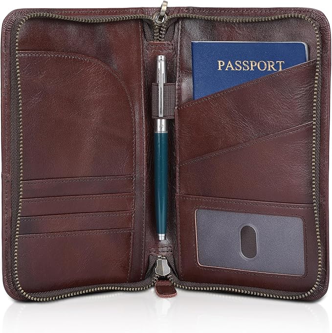 Polare Full Grain Leather Passport Holder With YKK Zipper RFID Blocking Travel Document Organizer Ticket Holder Cover Case Holds 2 Passports (Coffee) by polareoriginal