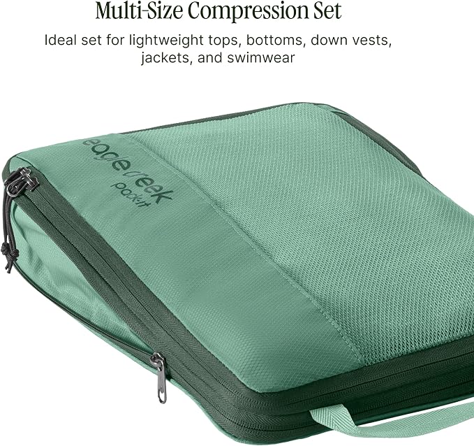 Eagle Creek Pack-It Reveal Compression Cube Set - Compact Packing Cube Set for Travel - Durable Suitcase Organizers - Sustainable Materials - Easy-Grab Zipper Pulls - Small/Medium - Willow Green - Image 4
