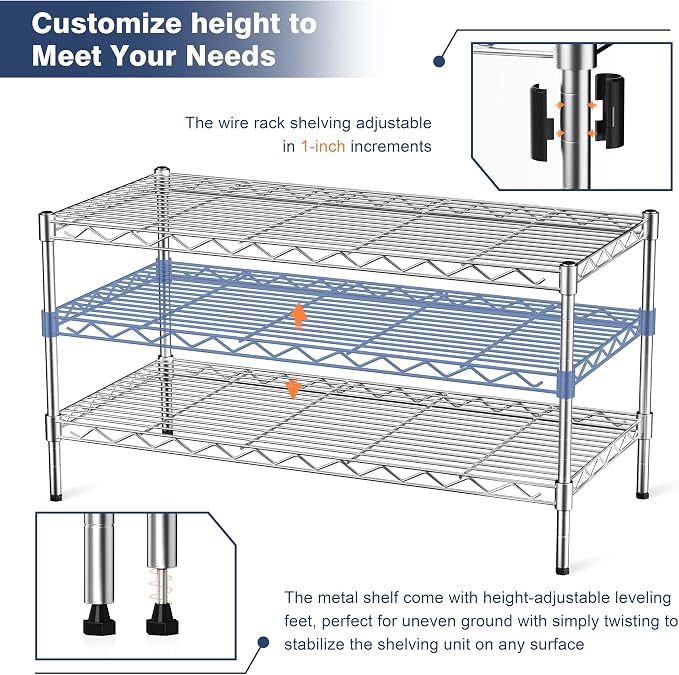 2-Tier Heavy Duty Shelving Unit,36" Wx18 Dx19.5H,Wire Shelf Rack with Lockable Wheels,Height Adjustable Metal Storage Shelves Organizer for Living Room,Garage,Kitchen,Office,Laundry,Pantry - Image 7