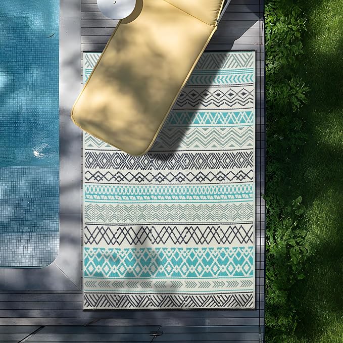 Outdoor Rugs, Outdoor Plastic Straw Rug, Reversible Waterproof Carpet for Camping, Poolside, Garden, BBQ Area, Gazebo Flooring, RV Park & Beach, Bohemian Style, 9x12 - Image 4