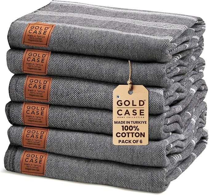 Gold CASE LYCIA Turkish Beach Towel Set of 6 – 100% Cotton Turkish Beach Towels Bulk 70 x 38'' – LYCIA Oversized, Quick Dry & Sand Free Beach Towel – Lightweight Towels Set in Black by GoldCaseHomeCollection