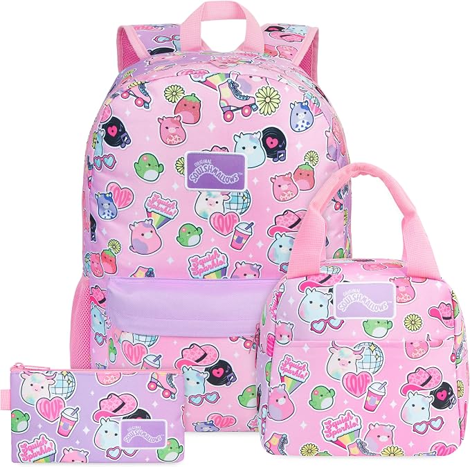 Get Trend Sanrio Squishmallows Girls Backpack, Lunch Bag & Pencil Case Set | 18 inch Kids Bookbag, Adjustable Padded Straps, Insulated Lunch Bag, Zipped Pencil Pouch, School Supplies, Gifts for Girls by GetTrend