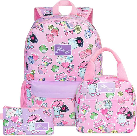 Get Trend Sanrio Squishmallows Girls Backpack, Lunch Bag & Pencil Case Set | 18 inch Kids Bookbag, Adjustable Padded Straps, Insulated Lunch Bag, Zipped Pencil Pouch, School Supplies, Gifts for Girls by GetTrend