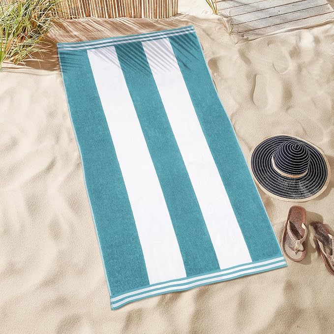 Superior Cotton Nautical Stripe Beach Towels, Colorful Towels for Adult, Kid, Pool, Swimming, Sand, Travel, Large Oversized, Absorbent, Fast Drying, Bath Basics, Cabana Collection, 1 Piece, Turquoise - Image 5