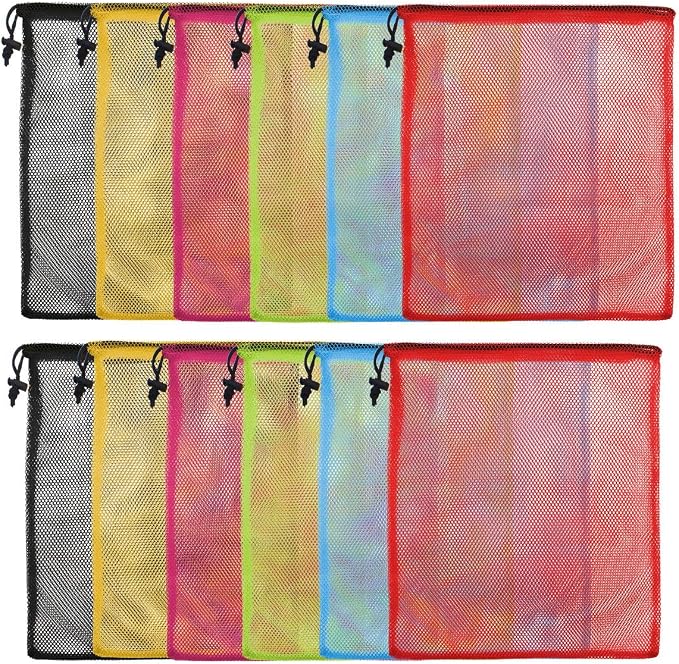 iMucci 12Pcs Mesh Bag 13"X15.5" Drawstring Gym Bag Nylon Mesh Drawstring Bag with Cord Lock Closure for Collecting Toys Travel Sports by InnovativeDanceMovementsUniqueComfortableDancewearConfidentlgnitedreams