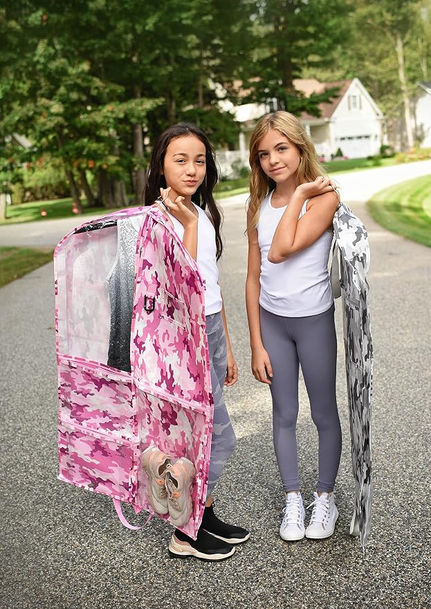 Waterproof Hanging Garment Bag 40 inch Clothes Bag with Gusset, 5 Pockets & Side Zip for Dance Costumes, Cheer, Skating, Theatre, Beauty Pageants & More by Kendall Country, Camo Pink - Image 3