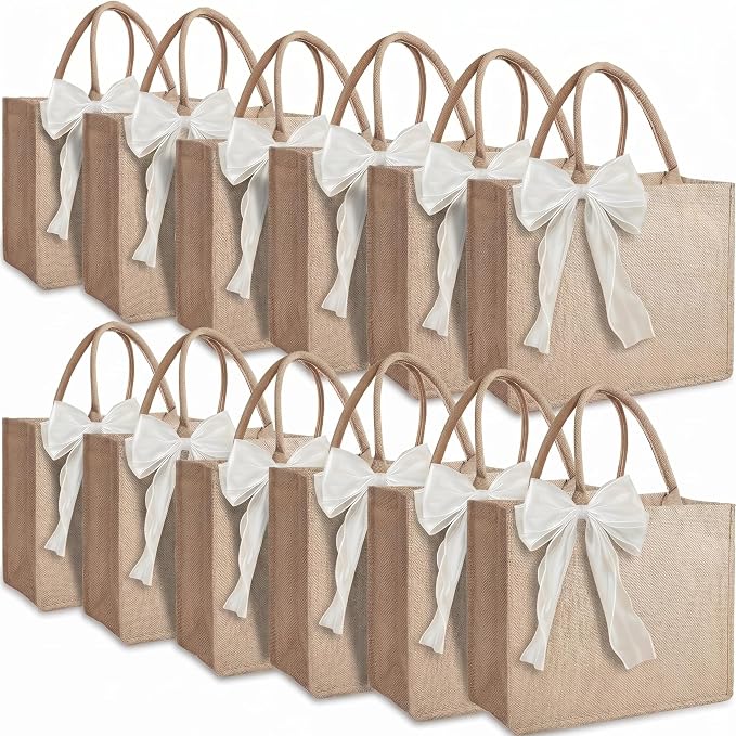 Large Burlap Tote Bags Set with Handles,Jute Tote Waterproof Reusable Bridesmaid by Unknown