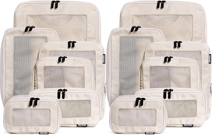 Aerotrunk Compression Packing Cubes for Travel - Luggage Organizer Bags - Double Zipper Packing Cubes for Suitcases (12-Pack, Beige) by Aerotrunk