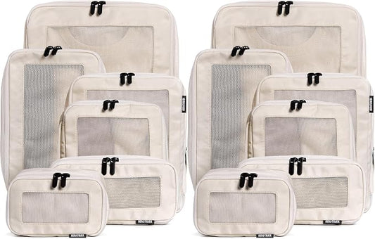 Aerotrunk Compression Packing Cubes for Travel - Luggage Organizer Bags - Double Zipper Packing Cubes for Suitcases (12-Pack, Beige) by Aerotrunk