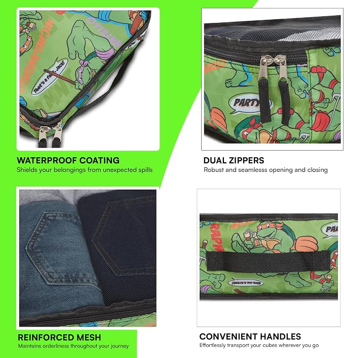 Teenage Mutant Ninja Turtles Packing Cubes - Leonardo, Raphael, Donatello, Michelangelo - TMNT 5 Piece Travel Luggage Organizer Set for Kids Teens Adults - Image 5