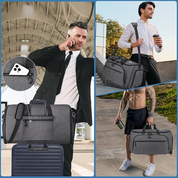HILOMON Garment Duffle Bags for Travel, YKK Zippers Carry On Convertible Suit Bag with Waterproof Compartment & Shoe Compartment & Shoulder Strap - Image 7