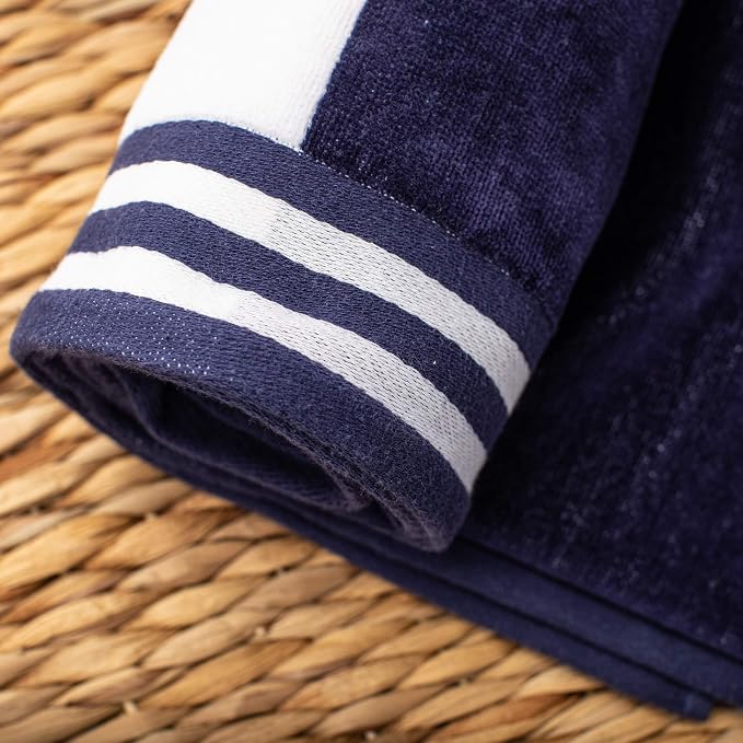 Superior Cotton Striped Beach Towels, Colorful Towels for Adult, Kid, Pool, Swimming, Sand, Travel, Large Oversized, Absorbent, Fast Drying, Bath Basics, Cabana Collection, Set of 6, Blue - Image 3