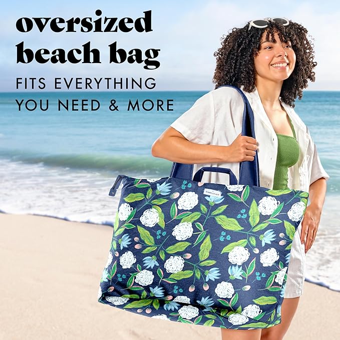Fit & Fresh XL Beach Tote Bag for Women – XL Travel Tote with Zipper & Pockets, Oversized Canvas Pool Bag, Weekender Carry-On - Image 2