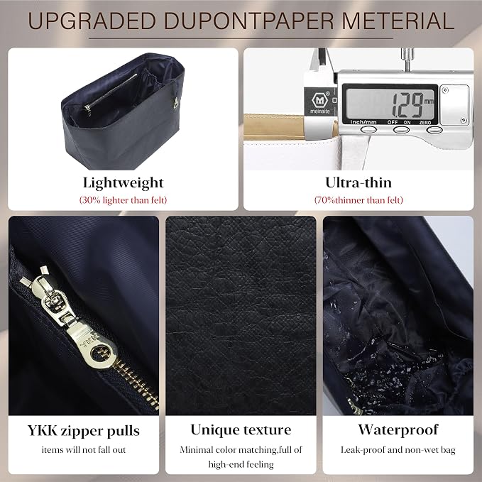 DOXO Purse Organizer Insert for Longchamp Le Pliage Medium, 6-Compartment Bag Organizer with YKK Zipper Pocket, Cup Holder, Key Chain, Waterproof DupontPaper Lightweight Handbag Shaper (Black Blue,M) - Image 6