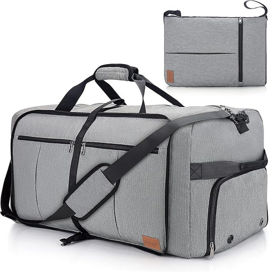 120L Travel Duffle Bag for Men, Large Foldable Duffel Bag for Travel with Shoe Compartment Overnight Weekender Bag Gym Bag for Men Women Waterproof & Tear Resistant (Gray, 120L)