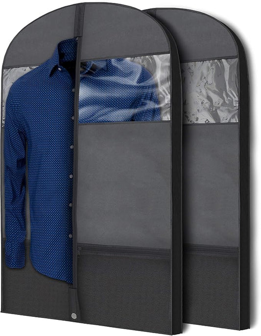 Plixio 43" Black Garment Bags for Travel or Hanging Clothes Storage Suit | Zippered Breathable Gusset, Clothing Cover for Men and Women, Shirts Fur Coats and Jackets, Dress Carrier by Plixio