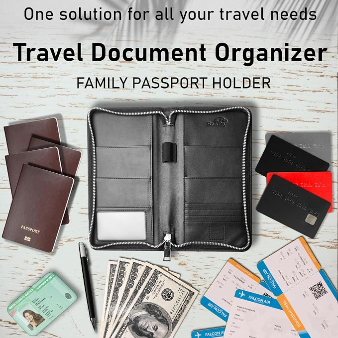 SnazzyHawk Family 4 Passport Holder - Travel Wallet RFID Blocking, Document Organizer, Essentials Plane Accessory Cover for Women Men (Black) - Image 5