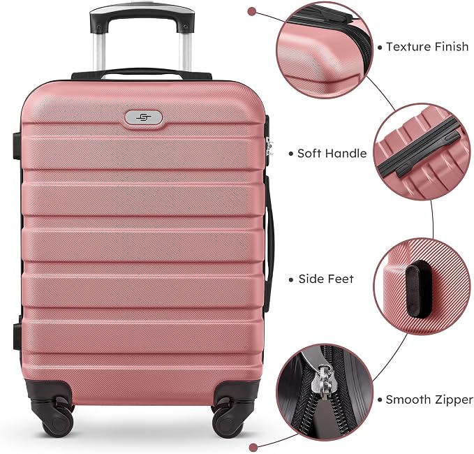 Suitour 4 Piece Luggage Sets, Hard Shell Suitcase Set with Spinner Wheels 16 20 24 28inch Travel Sets(Rose Gold) - Image 3