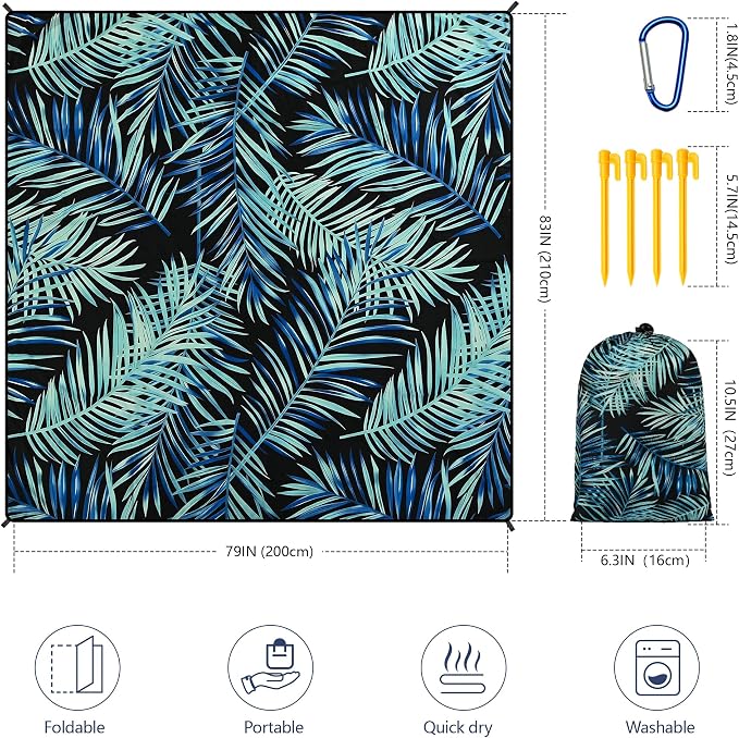 WIWIGO Beach Blanket Waterproof Sandproof Beach Mat 79" X 83"/10'x9'for 2-8 Adults Quick Drying Outdoor Picnic Mat Beach Accessories for Travel, Camping, Hiking - Image 2