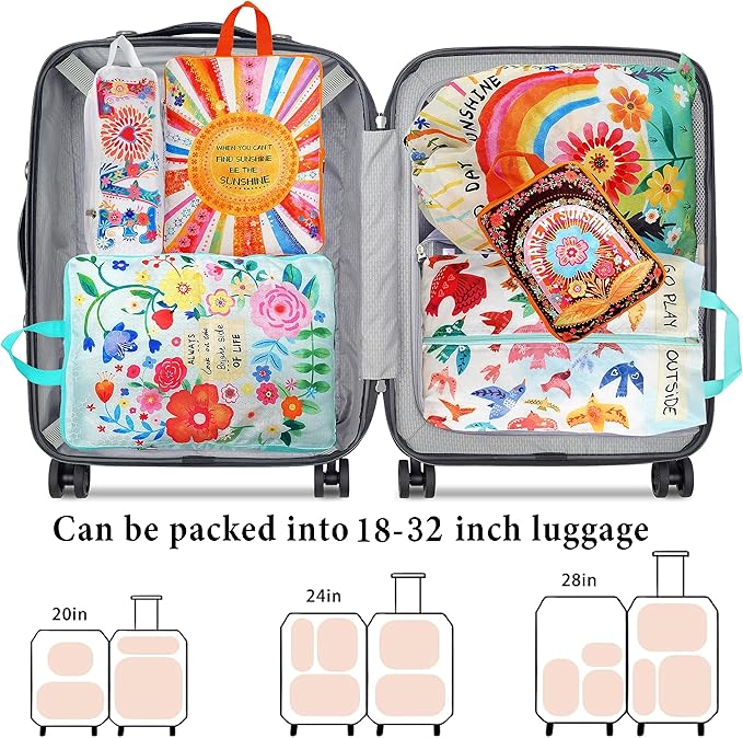 Compression Packing Cubes for Travel, 6 Set Natural Life Luggage Organizers, Lightweight Waterproof Expandable/Compression Bags Bohemia Smell Proof Travel Packing Cubes for Suitcases - Image 5