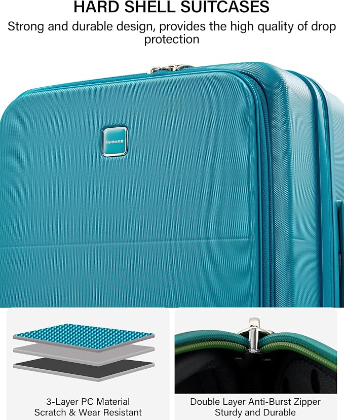 Hanke 20 Inch Expandable Carry On Luggage with Cup Holder 22x14x9 Airline Approved, Top Opening Hard Shell Suitcases with Wheels, Carry-On Travel Suitcase Trunk Luggage with Lock, Caribbean Blue - Image 8