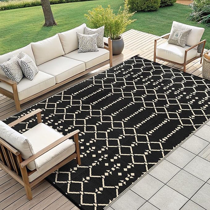 Smiry Outdoor Rug 9x12 ft, Waterproof Reversible Plastic Straw Rugs, Boho Outdoor Area Rug, Outside Floor Mat for Patio, Backyard, Deck, Picnic, Beach, Camping, Beige - Image 7