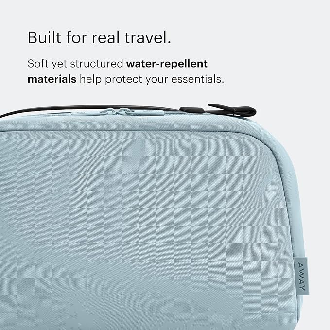 Away Amazon Exclusive Large Toiletry Bag - Water-Repellent Travel Toiletry Bag with Clamshell Opening, Interior Compartments, Exterior Zip Pocket - Sky Blue - Image 5