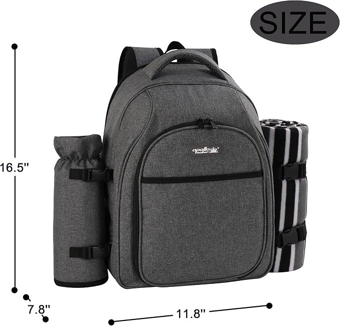 apollo walker Picnic Backpack Bag for 2 Person with Cooler Compartment, Detachable Bottle/Wine Holder, Fleece Blanket, Plates and Cutlery Set (2Person,Grey) - Image 3