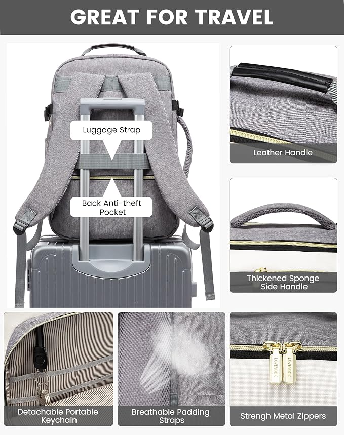 LOVEVOOK 50L Large Travel Backpack for Women & Men, Carry on Backpack Airline Approved, Waterproof Travel Essentials fits 18" Laptop, TSA Personal Item Travel Bag Sports Backpack with 3 Packing Cubes - Image 7