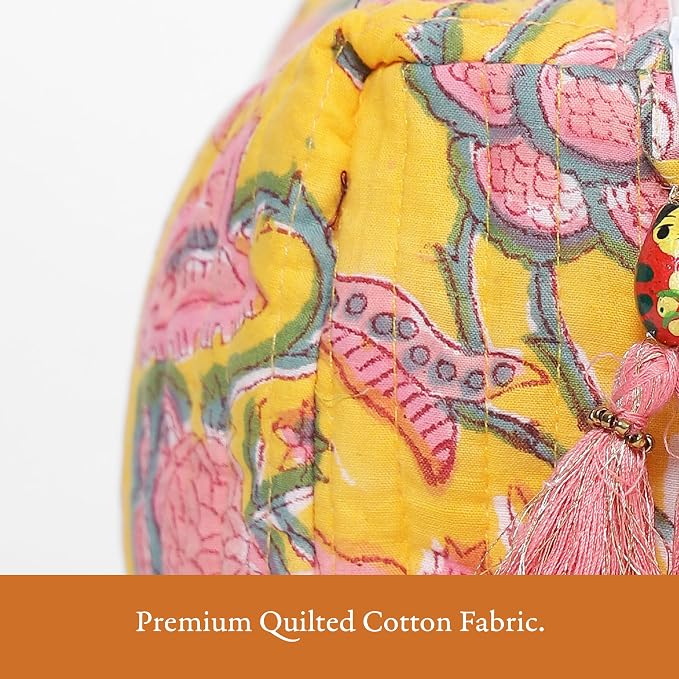 Saffron Marigold Quilted Makeup Bag Set of 3, Hand Block Printed Cotton Cosmetic Bags for Women, Waterproof Lined Travel Toiletry Bag, Coquette Floral Aesthetic, Handmade Gift, Summer Garden - Image 6