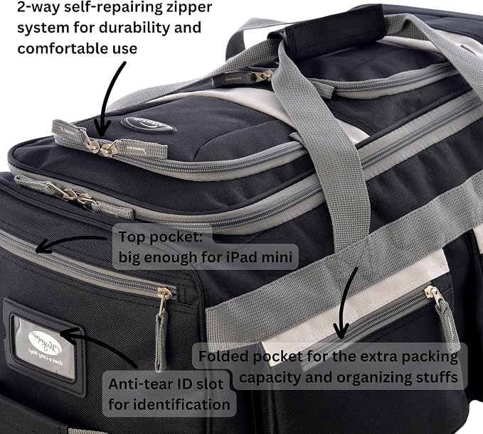 Olympia U.S.A. 22 inch Carry On 8 Pockets Wheeled Rolling Duffel Bag Water Resistant Luggage Lightweight Travel Suitcase with Retractable Handle - Image 5