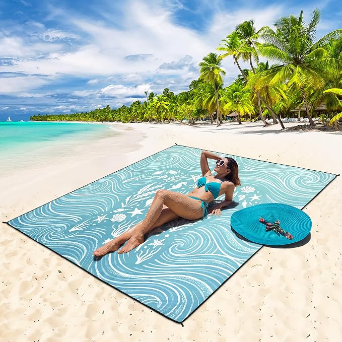 WIWIGO Beach Blanket Waterproof Sandproof Beach Mat 79" X 83"/10'x9'for 2-8 Adults Quick Drying Outdoor Picnic Mat Beach Accessories for Travel, Camping, Hiking - Image 5