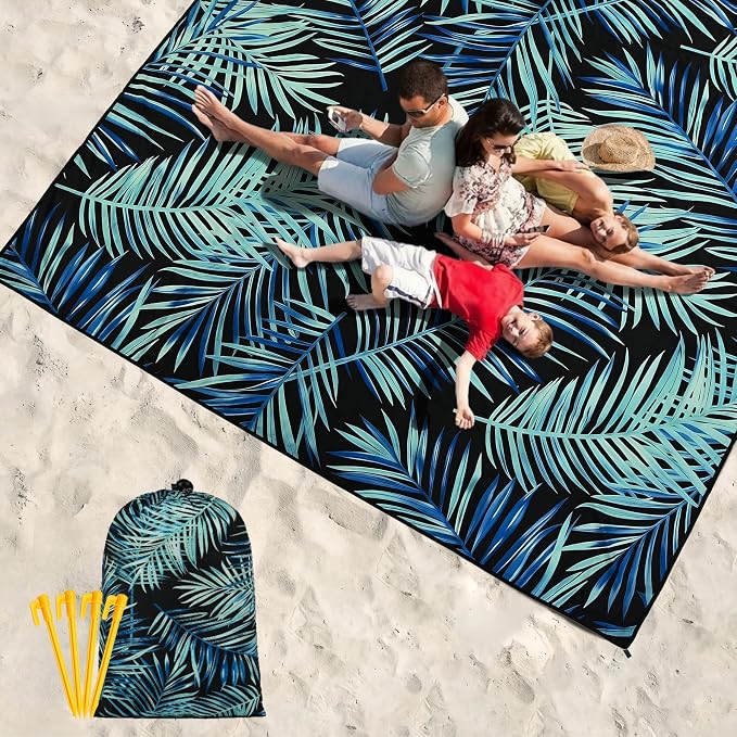 WIWIGO Beach Blanket Waterproof Sandproof Beach Mat 79" X 83"/10'x9'for 2-8 Adults Quick Drying Outdoor Picnic Mat Beach Accessories for Travel, Camping, Hiking - Image 6