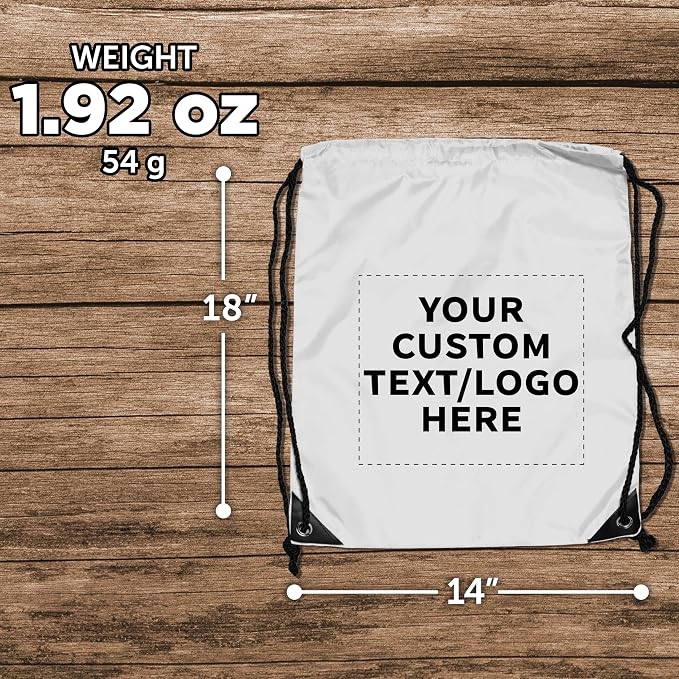 DISCOUNT PROMOS Custom Black Trim Drawstring Backpacks Set of 10/50/100, Personalized Bulk Pack - Gym Bag, Soccer Shoes, Water Resistant - White - Image 5
