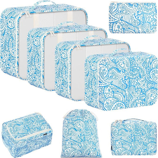BAGAIL 8 Set Packing Cubes Luggage Packing Organizers for Travel Accessories-Blue paisley by BAGAIL