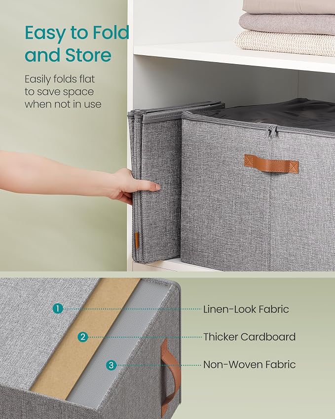 SONGMICS Shoe Organizers for Closet, Pack 2 Shoe Storage Bins, Fits 32 Pairs, Fabric Containers with Handles and Clear Cover, Adjustable Dividers, Customizable, Dove Gray ULSP556G01 - Image 5
